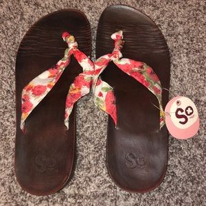 Brown Print Thong Sandals